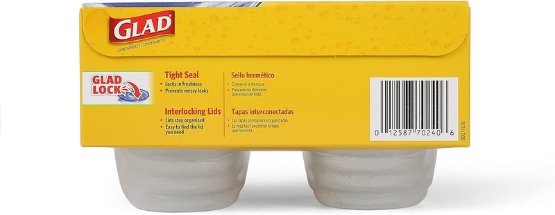 Glad GladWare Mini Round Food Storage Containers, 4 Oz, 8 Count | BPA-free, lock-tight seal for snacks, portion control, and on-the-go; reusable and stackable