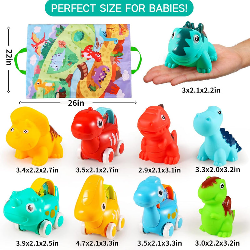 Dinosaur Car Toys for 1 Year Old Boy Gifts with Playmat/Storage Bag | 9 PCS Vehicles for Baby Boy Gifts,1 Year Old Toys for Toddler Boy Toys 1-2,1st Birthday Gift for Infant 12 18 Months