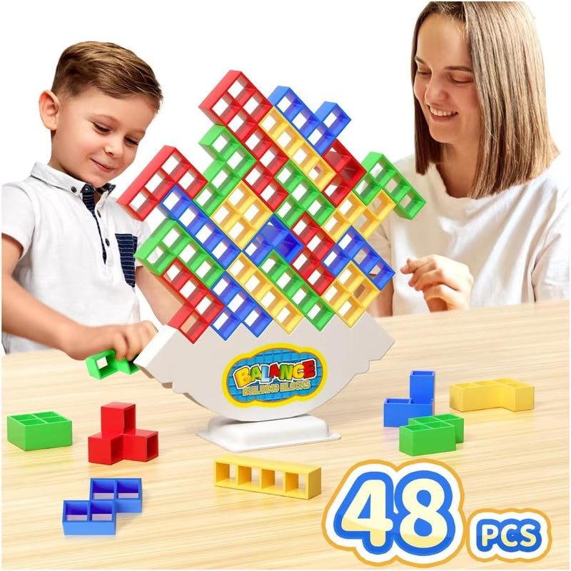 Ziogogco balance stacking blocks game, 48 pieces, ABS material, 4 colors, family and party gift for kids or adults