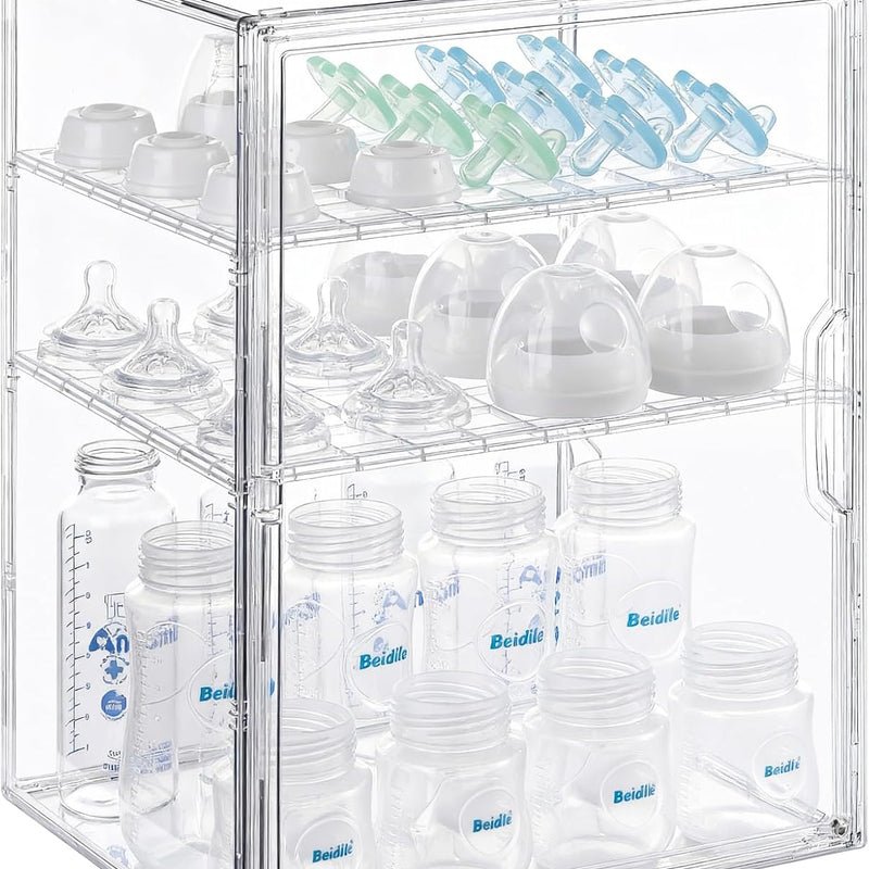 ERTIUANIO Baby Bottle Organizer – 3 Tier Acrylic Bottle Storage Organizer container, Clear Plastic Bottle Station Organizers Drawers for Countertop Kitchen Cabinet Vanity, Bathroom, Gifts for New Mom