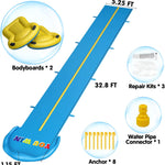 Extra Long Water Slide for Kids Adults, 32.8 FT Inflatable Slip Water Slides for Kids Backyard, Heavy Duty Slide with 2 Boards Double Lane Lawn Slides for Boy Girl Outdoor Water Play