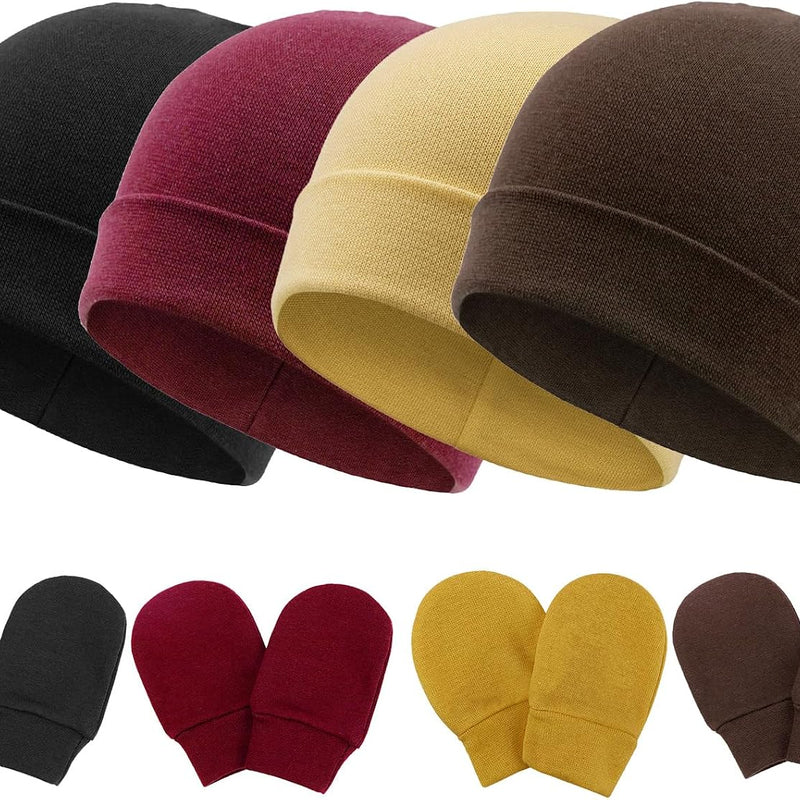 BQUBO Baby Hats and Mittens Infant Cotton Beanie Gloves No Scratch Set Newborn Hospital Hat for Boys Girls