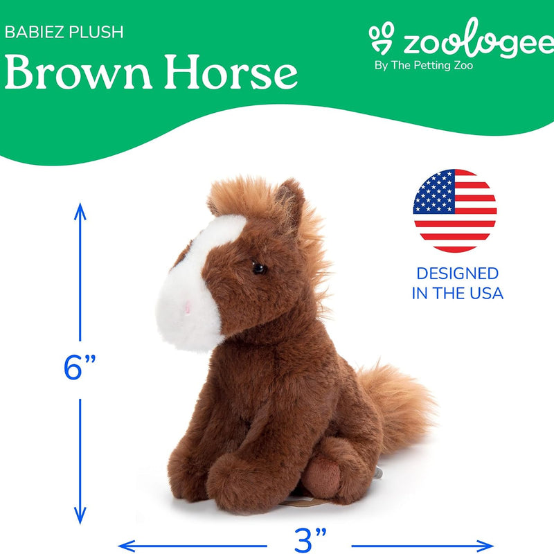 The Petting Zoo Horse Stuffed Animal Plushie, Gifts for Kids, Wild Onez Babiez Wildlife Animals, Brown Horse Plush Toy 6 inches
