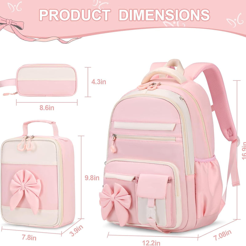 DIGOBAY Backpack for Girls, 3PCS Girls Backpack for School with Lunch Bag Pencil Case, Cute Kids Teens Bookbag for Kindergarten Elementary Preschool Middle School (Pink)