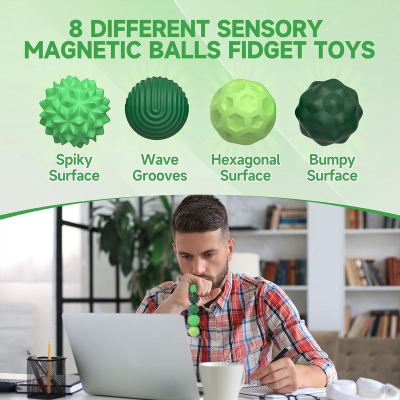 Magnetic Balls Fidget Toys Adults, 8pcs Stress Relief Magnet Sensory Ball with Silicone Shell for to Hands Anxious Mind,Office Desk Fidget for Autism ADHD Anxiety, Stocking Stuffers for Teens Girl