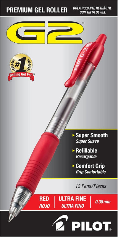 PILOT G2 Premium Refillable and Retractable Rolling Ball Gel Pens, Ultra Fine Point, Black Ink, 12-Pack (31277)