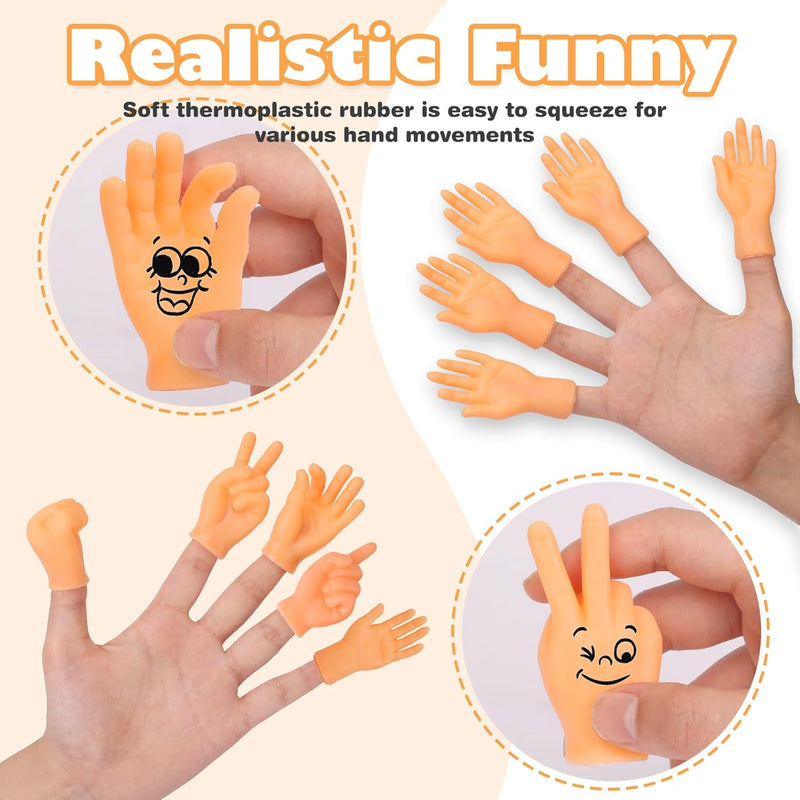 30 Pcs Tiny Hands Finger Puppets Set, Realistic Mini Human Hand Replicas in 7 Diverse Styles for Gag Gifts, Prank Shows, Performance Fun, and Party Favors for Kids and Adults.