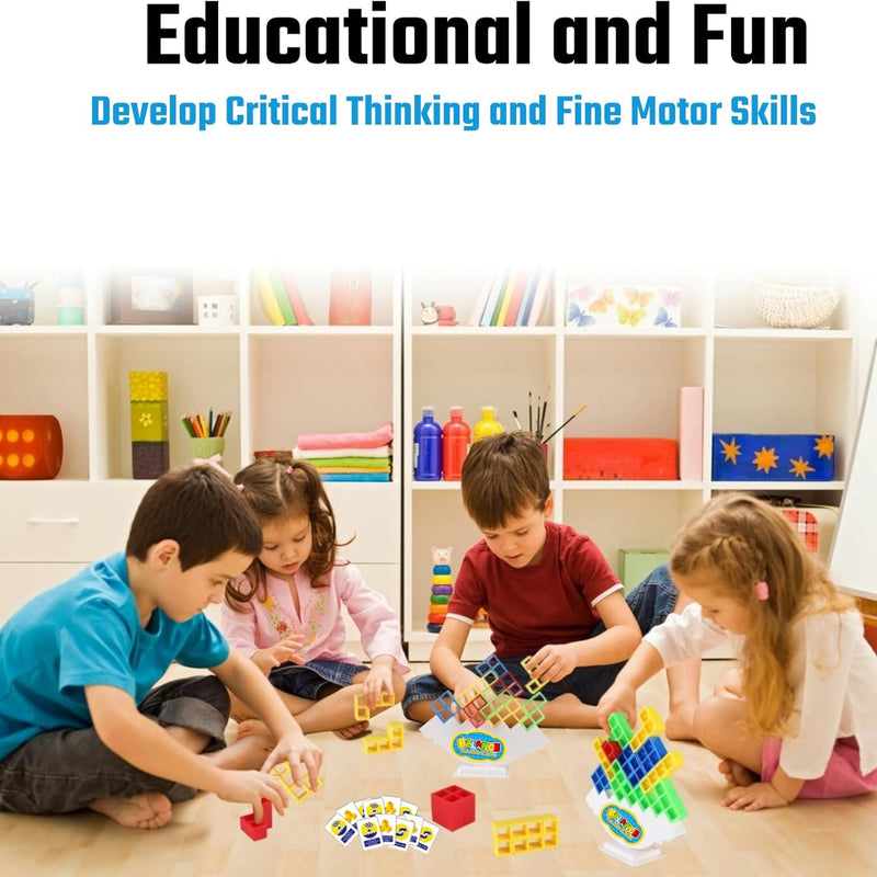 64 Pcs Stacking Tower Game with 22 Cards, Giant Tumble Balance Game for Kids and Adults