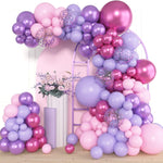 Amandir 153pcs Balloon Garland Kit, 4 Size Options, Pink, Purple, Red, Latex, and Metallic Balloons for Birthday Party Decor
