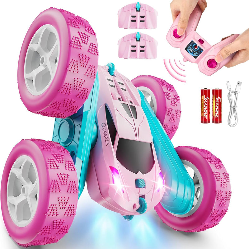 Qunreda 4WD RC Stunt Car for Kids, 2.4GHz, LED Lights, 360° Flips, Upgraded USB-C Batteries, 6-12 years old