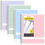 SUNEE Spiral Notebooks College Ruled, 1-Subject, 4 Pack, 8 x 10-1/2 in, 70 Sheets, 3-Hole Punched 70gsm Paper, Pastel Pink, Purple, Blue, Green for School, Home & Office, Writing Journal