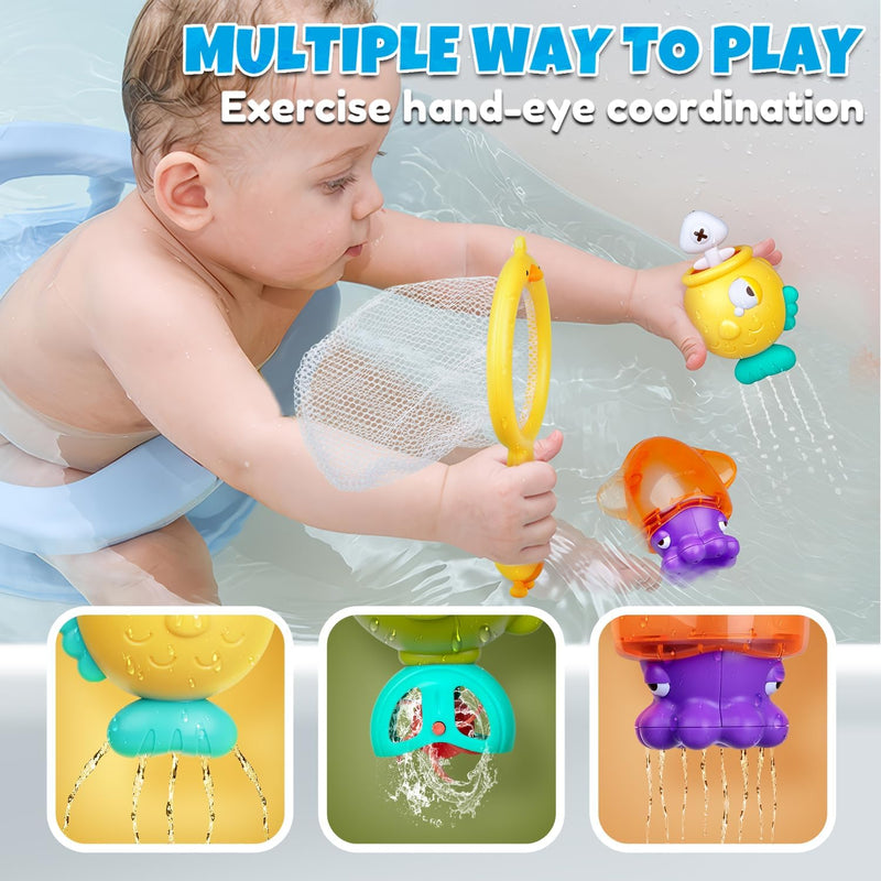 Magnetic Fishing Bath Toys for Toddlers 1-3 | Floating Wind-Up Duck, Fishing Rod & Net, Pool & Bathtub Fun