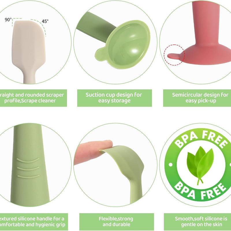 Baby Diaper Cream Spatula 3 Pack Diaper Spatulas Soft Silicone Diaper Cream Applicator Baby Butt Paste Spatula Brush with Suction Base,Full Size(Gray+Off-white+Green