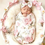 Galabloomer Newborn Receiving Blanket Headband Set Baby Flower Swaddle