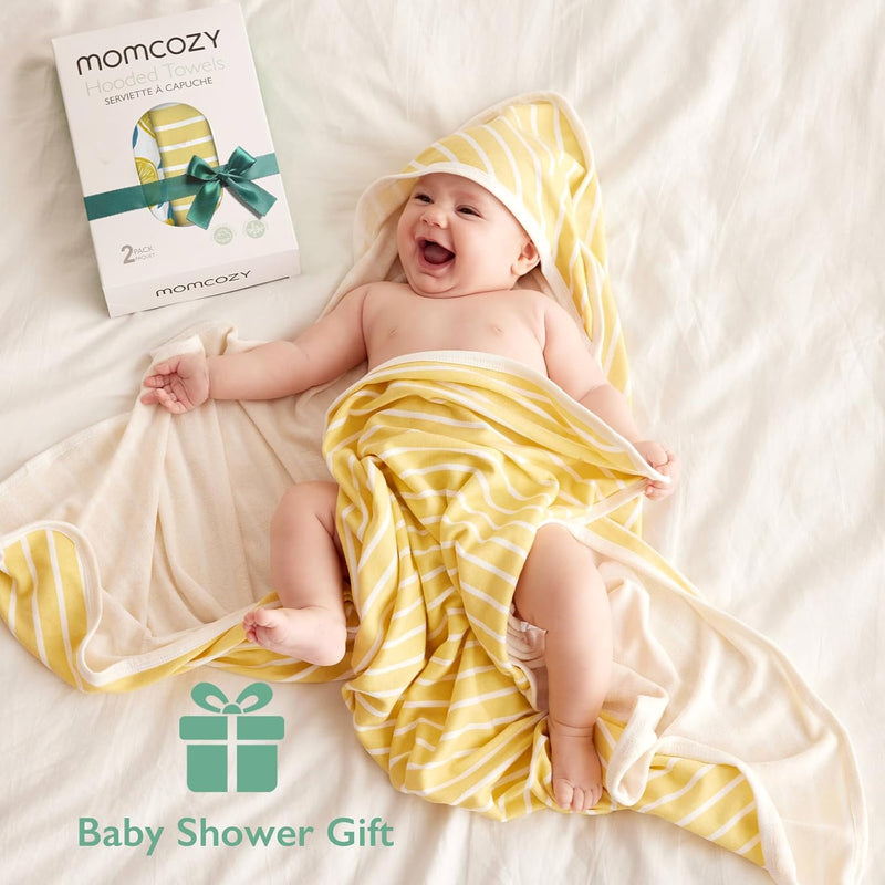 Momcozy Baby Towels, Soft Absorbent Bath Towel for Newborn&Toddler,Lemon | Soft&Absorbent Bath Towel Set，Gentle on Baby's Skin，Unisex Baby Essential
