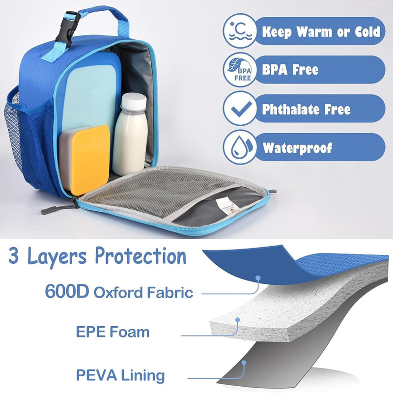 CaCTOUR Lunch Box Kids,Premium Insulated Lunchbox for Girls Boys,Soft Mini Cooler Bag Back to School Thermal Reusable Lunch Bag for Work School Picnic (Blue)