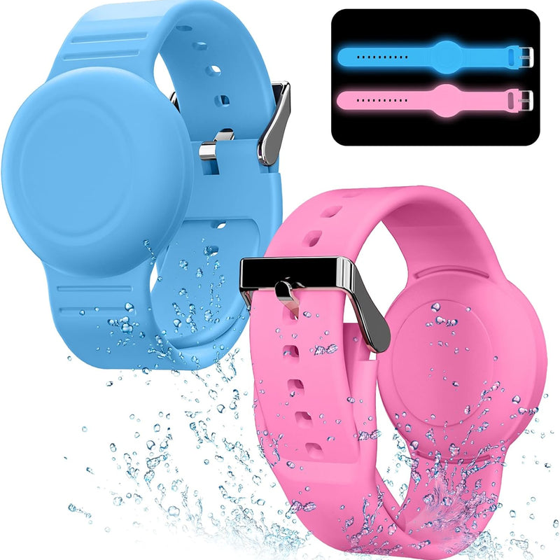 Waterproof Airtag compatible silicone bracelets for kids, 2 pack hidden wristband, lightweight tracker watch band