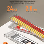 Nicpro Carpenter Pencil with Sharpener, Mechanical Pencils Set with 26 Refills, Deep Hole Marker for Construction, Heavy Duty Woodworking Tools for Architect (Black, Red) - With Case
