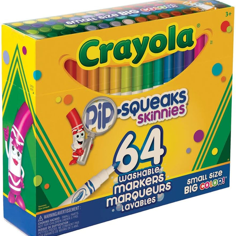 Crayola Pip-Squeaks Skinnies Washable Markers (64ct), Mini Markers for Kids, Coloring Markers, Craft Supplies, Kids Holiday Gift, 3+