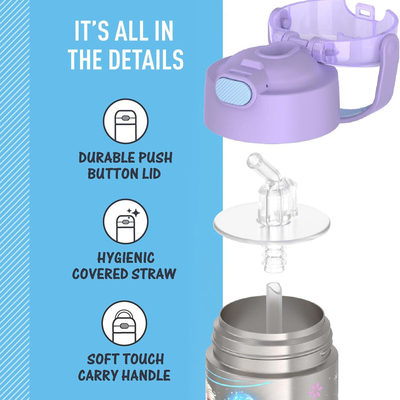 THERMOS FUNTAINER Water Bottle with Straw, 12oz, Frozen 2 | Kids Stainless Steel Insulated Water Bottle, Keeps Drinks Cold Longer for School & Play, BPA-Free