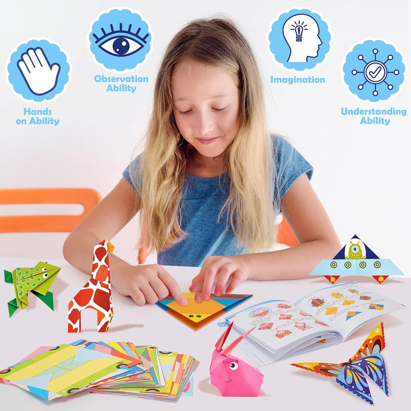 Origami Paper Set, 308PCS Kids Craft Paper Kit with Instructional Book for Girls Age 6,7,8,9,10,11,12, Art Projects Supplies for School Class Craft Lessons- Christmas Birthday Gifts for Boys&Girls