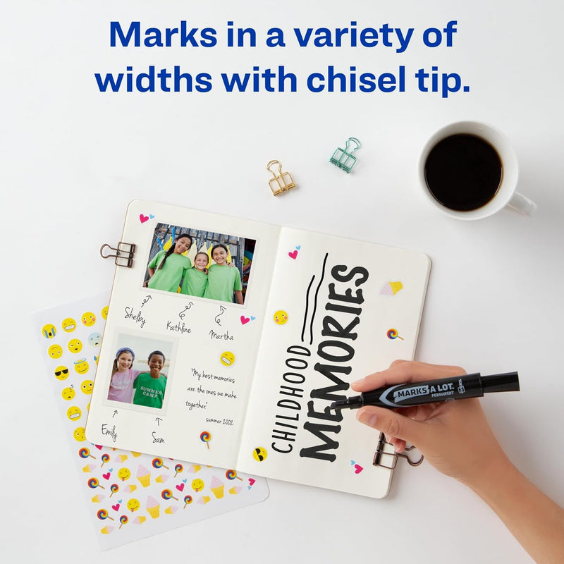 Avery Marks-A-Lot Regular Desk-Style Size Chisel Tip, 12 Black Permanent Markers are perfect for signs and posters (07888)