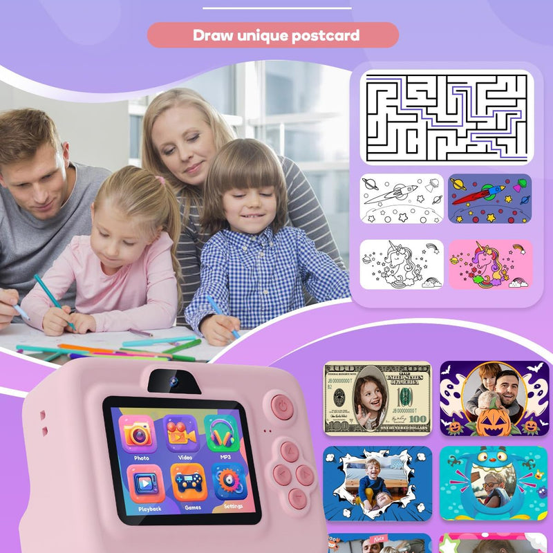 Dylanto Kids Camera Instant Print, 1080P Kids Instant Cameras, Christmas Birthday Gifts for Girls Age 3-12