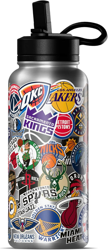 Hydrapeak NBA Officially Licensed All-Team Sticker Print Logo 20oz Kids Water Bottle, Straw Lid & Handle, Insulated Sports Bottle for Sports, Camp, School & Everyday Adventures