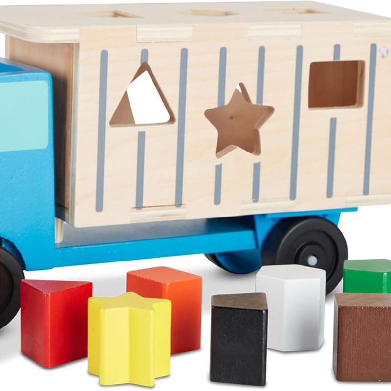 melissa & doug shape-sorting dump truck wooden toy for toddlers with montessori blocks and figures