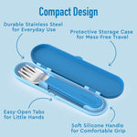 Bentgo Kids Stainless Steel Utensil Set - Reusable Fork, Spoon & Storage Case, PFAS- & BPA-Free, Easy-Grip Handles, Lightweight, Dishwasher Safe, School Lunch, Travel & Outdoors (Blue)