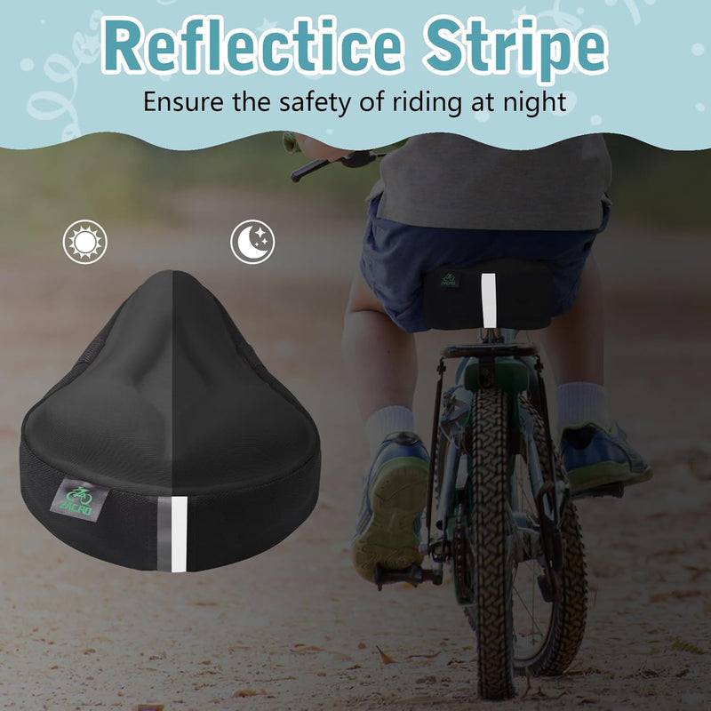 Zacro Gel Kids Bike Seat Cover, Anti-Slip Child Bicycle Saddle, 9x6 inches, Soft Memory Foam, Reflective Strip