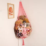 Amdermi Stuffed Animal Hammock Corner, Boho Macrame Plush Toy Storage Net for Wall, Hanging Stuffed Animal Holder for Nursery, Playroom, Kids Room, Cream