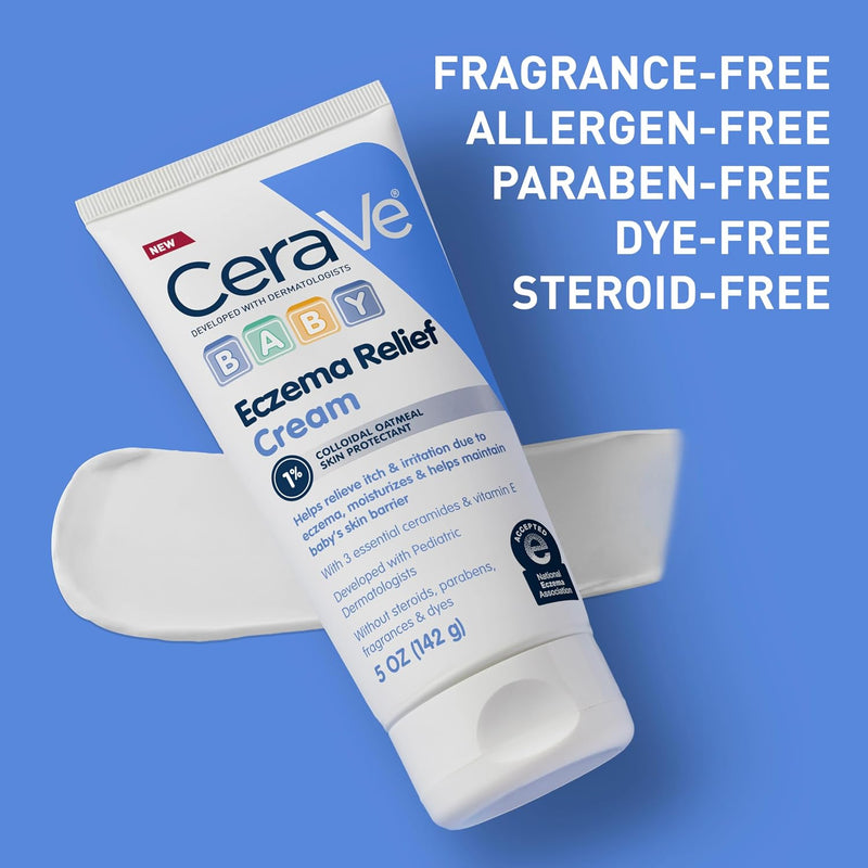 CeraVe Baby Eczema Relief Cream with 1% Colloidal Oatmeal & Vitamin E, 5oz | Baby Eczema Cream with Ceramides Helps Soothe and Calm Itchy Skin, Fragrance-Free, Developed with Pediatric Dermatologist