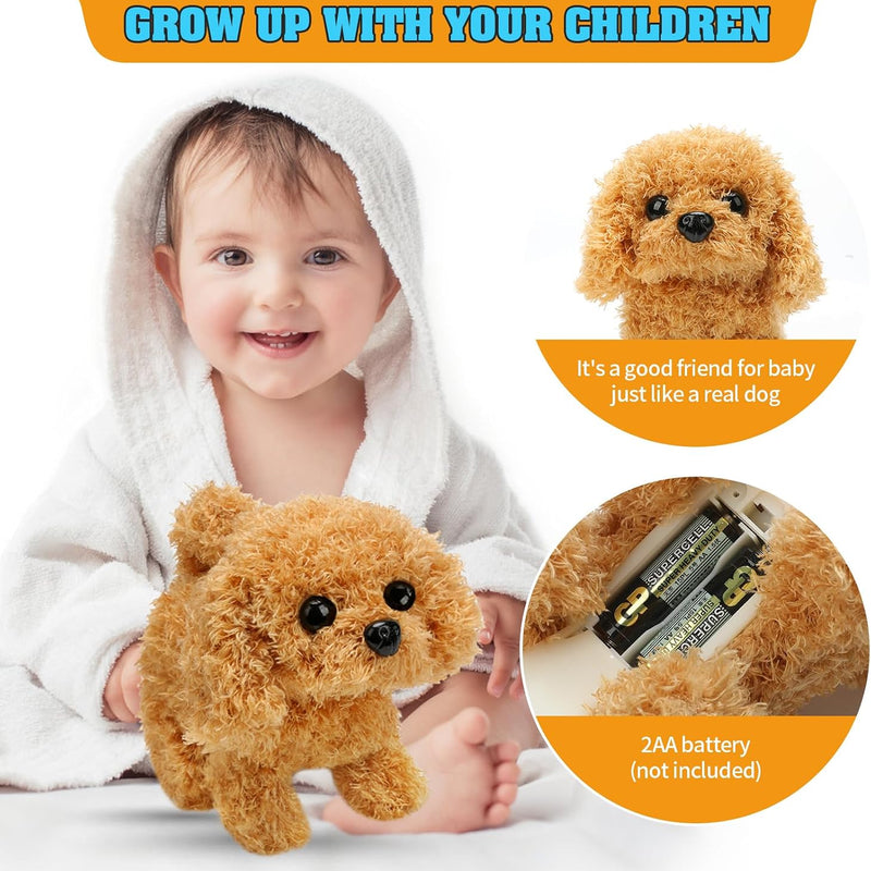 KSABVAIA Plush Teddy Toy Puppy Electronic Interactive Dog - Walking, Barking, Tail Wagging, Stretching Companion Animal for Kids Toddlers