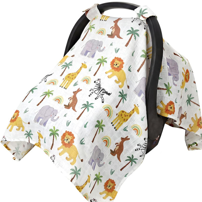 Rquite Car Seat Cover Baby Boy, Breathable Muslin Infant Carseat Canopy | 100% Muslin Cotton, Lightweight Breathable Soft, 47.2″ × 35.4″ Large Size, Stroller Sun Shade for Summer Hot Day, Dinosaur