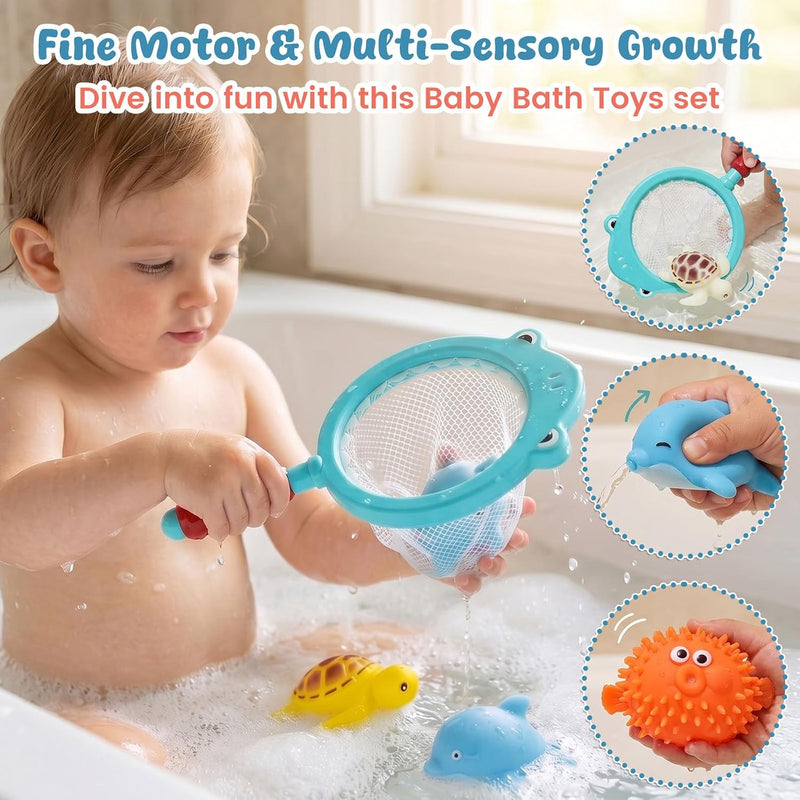 SHINDEL 16 PCS Baby Bath Toys, Ocean Animal Theme | Floating Pool Toys, Water Play Backyard Pool, Gifts for Kids Toddler Boys Girls, Montessori Sensory Bin Fillers