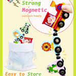 wooden 11 pc magnetic train set for 1-3 years old toddlers, montessori toys, educational sensory gifts, non-toxic wood