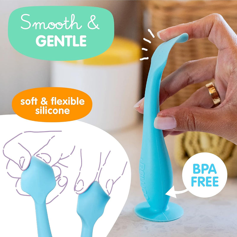 Bumco Baby Bum Brush - Flexible Diaper Cream Spatula Applicator (Blue) | BPA-Free Diaper bag essentials. Mom-invented butt paste spatula and diaper rash cream applicator. Soft, wipe-clean silicone.
