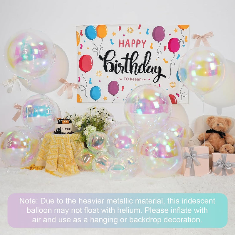 12Pcs Iridescent Round Foil Balloons: 22", 15", 10" 4D Clear Balloons for Birthday, Wedding, Mermaid Party Decor