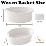 White Woven Rope Basket,Baby Gift Basket with Bag & Ribbon | Cotton rope with handle, 12x8x5 in, gift bag and ribbon, for baby shower, birthday, toy storage, nursery, shelf decor