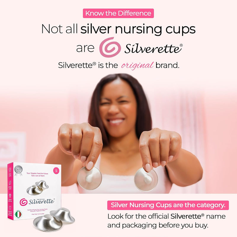 Silverette Nursing Cups, Postpartum Essentials, The Real, Small Silver | Pure 925 Sterling Silver Nursing Cups, Nipple Shields for Breastfeeding Newborn, Silver Nipple Covers, Made in Italy, Gift