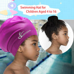 Extra Large Swim Cap for Kids Black Girls Aged 4 to 16 with Long Hair Braids Dreadlocks, Waterproof Silicone Swimming Hat Turban Hair Protection for Boys Toddler Children Youth