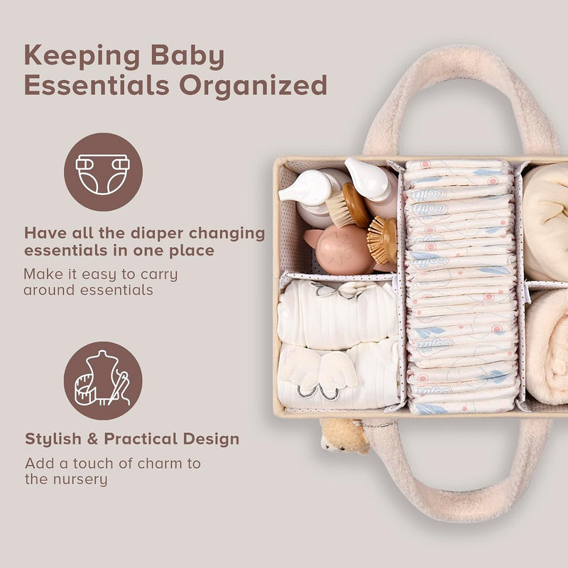 Baby Diaper Caddy Organizer with Handle, Boy & Girl Shower Gift Basket, Portable Diaper Storage Basket Bin for Wipes, Newborn Baby Essentials Registry Search Must Haves, Car Caddy Organizer