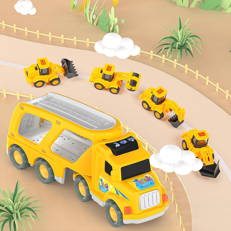 Veslier 5 in 1 Construction Truck Toy with 6 Mini Cars for Kids 3 4 5 6 Years Old