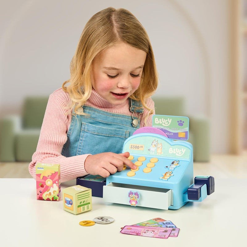 Bluey Cash Register Playset with Scanner, Toy Credit Card, and Dollar Bucks for Kids, Ages 3+
