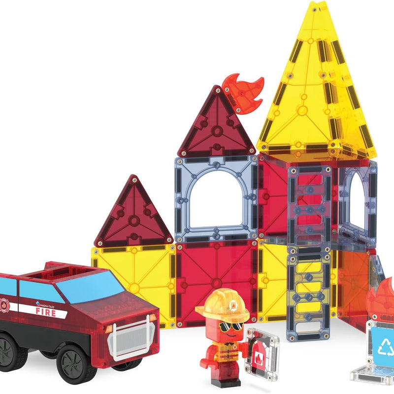 MAGNA-TILES Fire Rescue 27-Piece Magnetic Construction Set, The Original Magnetic Building Brand
