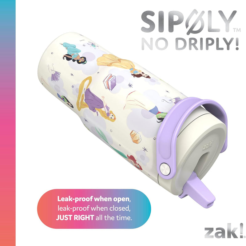 Zak Designs Disney Princess Siply 20oz Leak-Proof Straw Insulated Tumbler | BPA Free, Stainless Steel, Handle, Cupholder Friendly, Dishwasher Safe, Kids Water Bottle For School, Home, Travel, Ariel