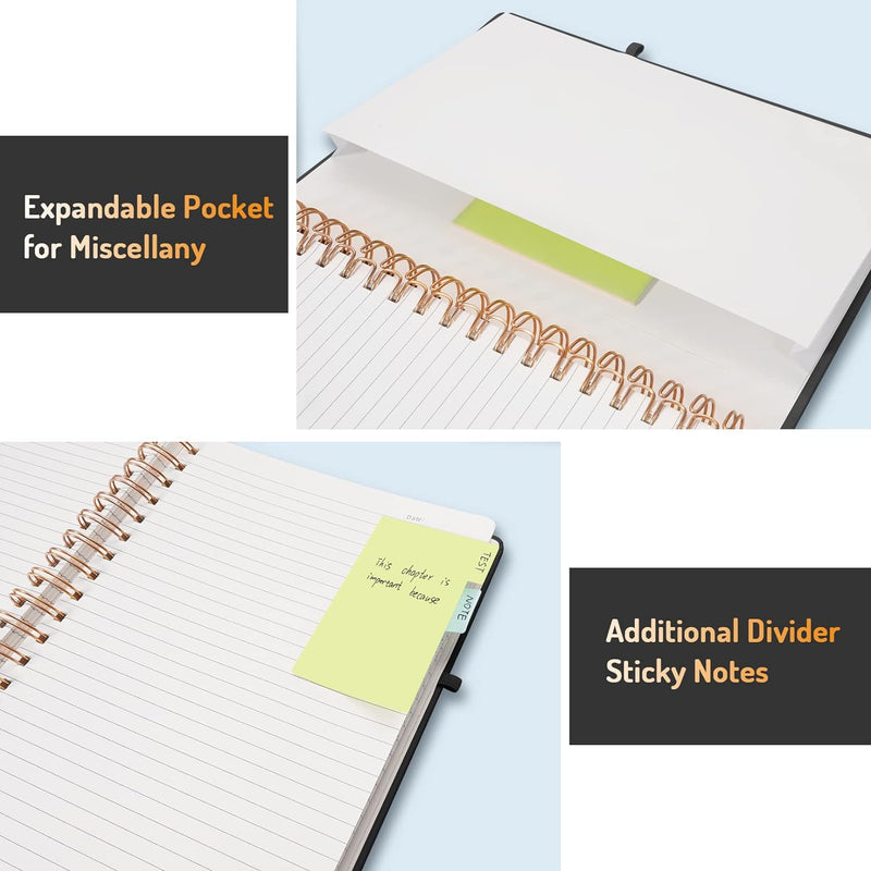 Forvencer Lined Spiral Journal Notebook with 300 Numbered Pages, B5 College Ruled Thick Journals for Writing with 100GSM Paper, Hardcover Notebooks with Contents for Work, School, Women, Men, Black