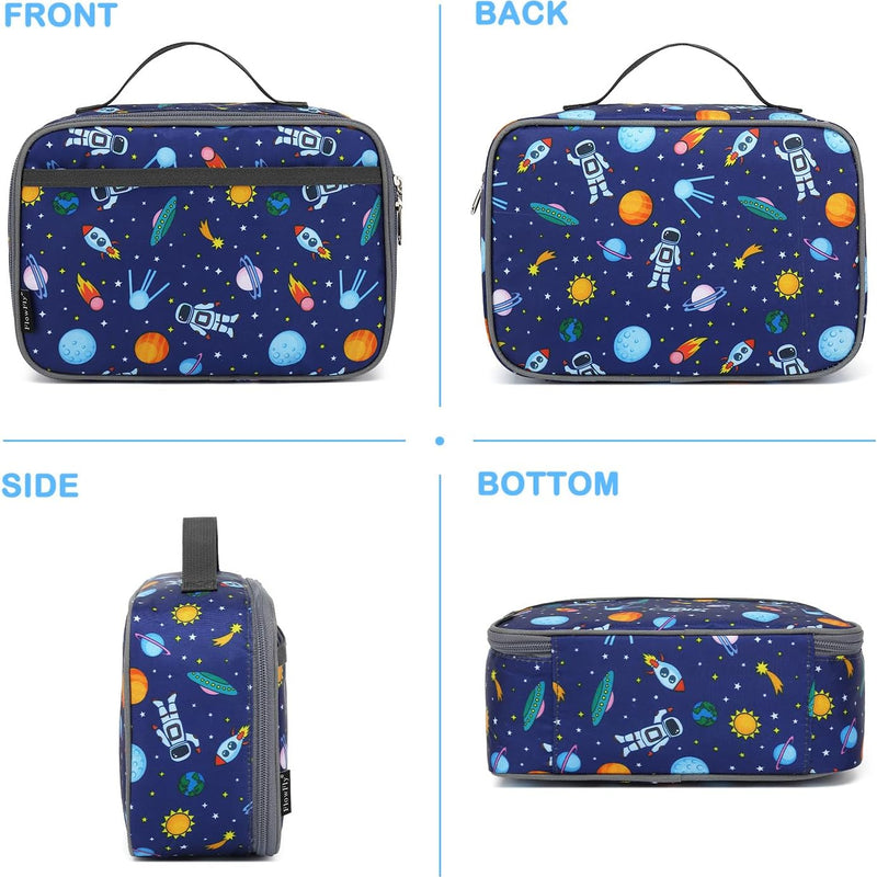 FlowFly Kids Lunch box Insulated Soft Bag Mini Cooler Back to School Thermal Meal Tote Kit for Girls, Boys, Astronaut