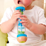 Hape Beaded Raindrops | Mini Wooden Musical Shake & Rattle Rainmaker Toy, Blue, Model Number: E0328B